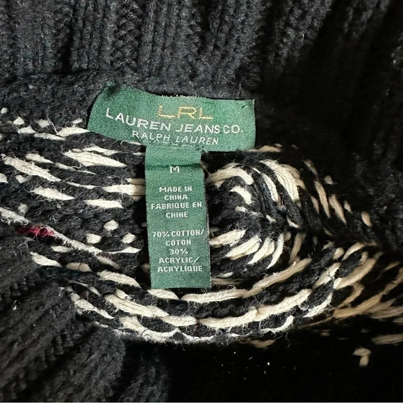 LRL Lauren Jeans Co. Ralph Lauren Women's M black white Aztec print knit sweater - Picture 8 of 8